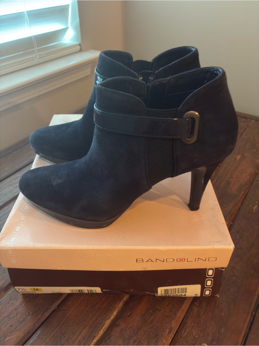 Bandolino Navy Suede Ankle Boots with Buckle Strap